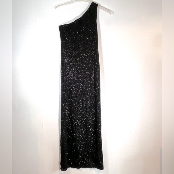 Evening Dress Black Glitter One Shoulder Gown Size S - Picture 2 of 8